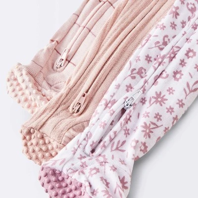 Baby Girls' 3pk Floral Tight Fit Sleep N' Play - Cloud Island™ Peach 3 Baby Girls' 3pk Floral Tight Fit Sleep N' Play - Cloud Island™ Peach - Image 3
