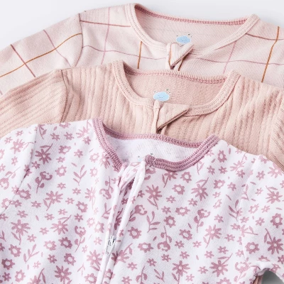 Baby Girls' 3pk Floral Tight Fit Sleep N' Play - Cloud Island™ Peach 2 Baby Girls' 3pk Floral Tight Fit Sleep N' Play - Cloud Island™ Peach - Image 2