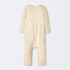 Baby Jacquard Checkered Romper & Hat - Cloud Island™ Tan