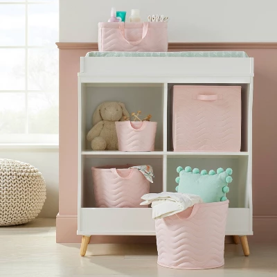 Quilted Fabric Cube Storage Bin - Light Pink - Cloud Island™ 1 Quilted Fabric Cube Storage Bin - Light Pink - Cloud Island™