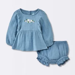 Baby Girls' 2pc Embroidered Floral Gauze Top & Bottom Set - Cloud Island™ Blue -Cloud Island Store GUEST a19cd717 246f 4f5b 93ad c40a91923bbb