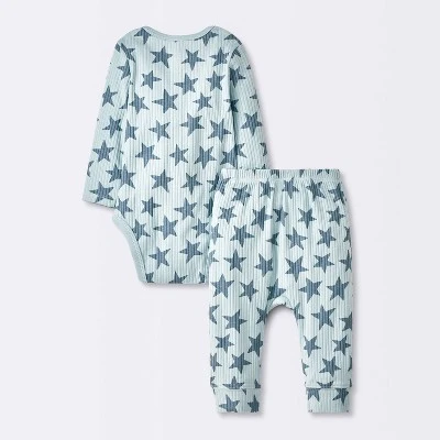 Baby 2pc Stars Wide Ribbed Top & Bottom Set - Cloud Island™ Blue 1 Baby 2pc Stars Wide Ribbed Top & Bottom Set - Cloud Island™ Blue