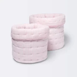 Quilted Gauze Medium Round Storage Bin - Cloud Island™ Pink Stripe -Cloud Island Store GUEST ac06777e 2a05 4350 b393 154caf98aaa3