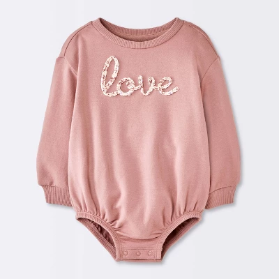 Baby Girls' Love Sweatshirt Romper - Cloud Island™ Pink 4 Baby Girls' Love Sweatshirt Romper - Cloud Island™ Pink - Image 4
