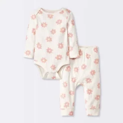 Baby 2pc Floral Wide Ribbed Top & Bottom Set - Cloud Island™ Cream -Cloud Island Store GUEST ec0de7be 7c6a 488d 9e19 38aedabc4464